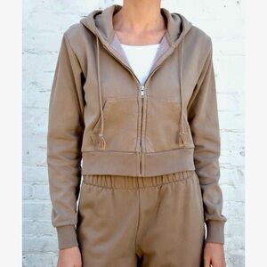 Brandy Melville Crystal Zip Up Cropped Hoodie Sweatshirt Jacket